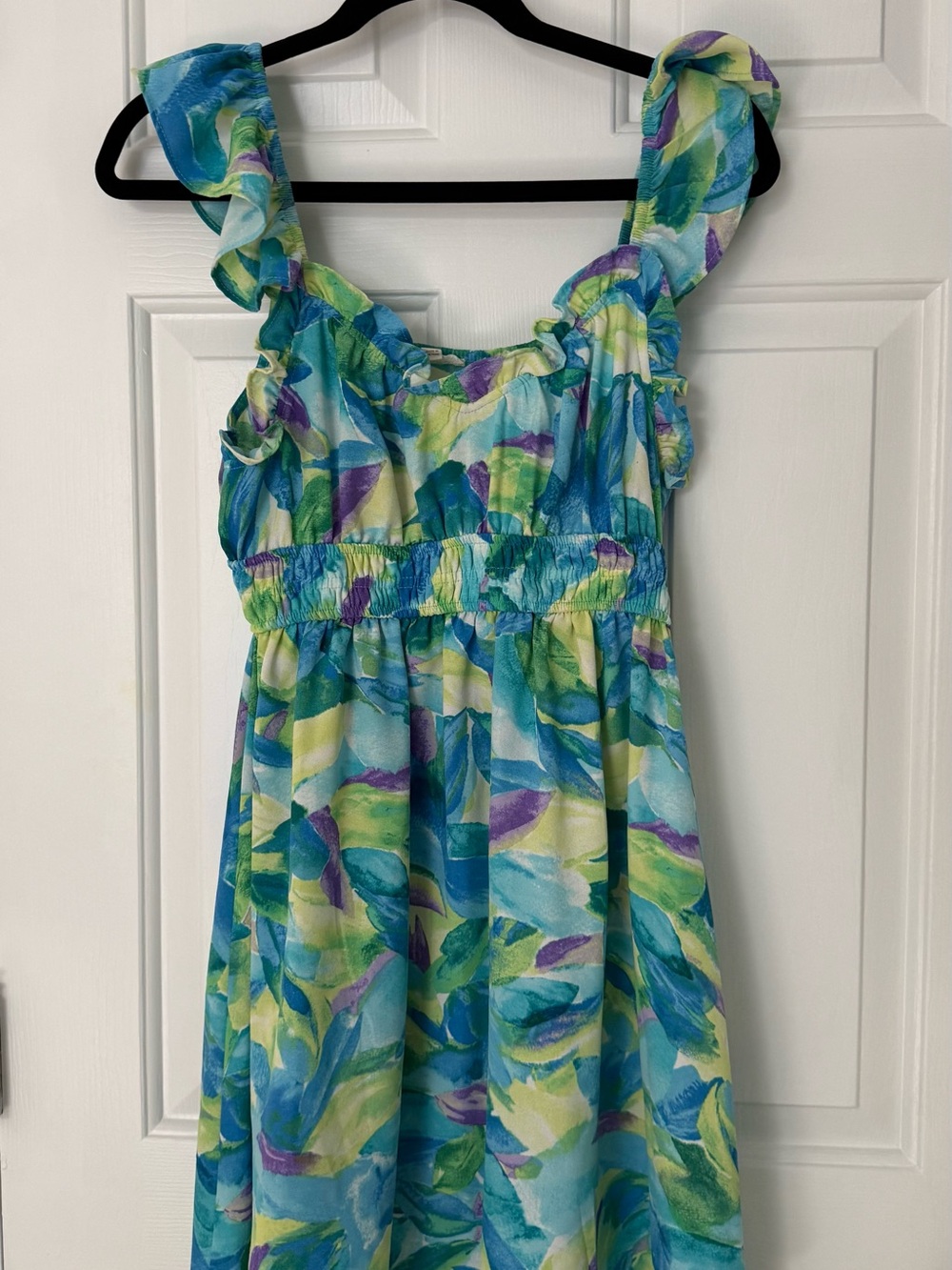 Blu Pepper Blue, Green & Purple Floral Ruffle Strap Dress